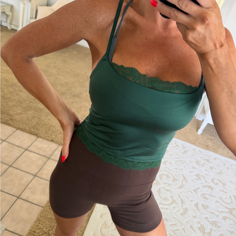 aerie Dark Green Lace-Trim Camisole